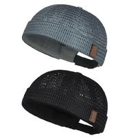 2PCS Ventilated Sport Skull Cap Adjustable Breathable Mesh Docker Hat For Running Gym Workouts And Casual Outings gray