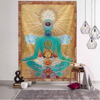 Meditation Art Tapestry, Buddha Statue, Chakra, Wall Hanging, Mandala, Home, Living Room, Bedroom Decoration Wall Hanging 100X150CM blue