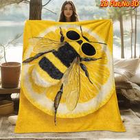 1pc Bee & Lemon Slice Throw Blanket with Fashion Glasses Bee - Soft Flannel Quilted Bedspread Suitable for All Seasons, Machine Washable Cozy Bedding 75X95CM black