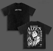 Sosuke Aizen BLEACH Manga T Shirt Vintage Washed Oversized T-shirt Men Clothing Harajuku Short Sleeve Casual Polyester Tees Tops S juoda