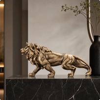 Standing Lion Sculpture Lustrous Finish Detailed for Living Room, Entryway, Display gray