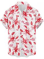 Men's Retro Hawaiian Shirt with 3D Lobster Print Collar & Button- Aloha Shirt - Suitable for Beach Vacation, Hawaiian, Casual Summer Outfits - XXXXXL įvairiaspalvis