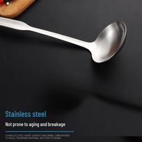 Stainless Steel Long-Handled Anti-Splash Stir-Fry Spatula and Ladle Combo 201 Stainless Steel [Universal] black