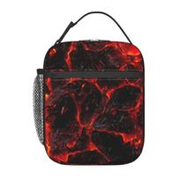Magma Volcano Lava Fire Insulated Lunch Bag for Women Kids Portable Food Boxes Thermal Lunch Box Tote One Size black