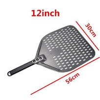 Didelė aliuminio apvali picos kastuvo žievelė su ilga medine rankena Tešlos įrankiai Priedai Picos mentelė Pyrago kepimas 12inch  56cm gray