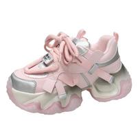 Fashion Autumn High Platform Sneakers Women Breathable Tennis Female Vulcanized Shoes Spring Chunky Sneakers Sports Dad Shoes Woman 35 rožinė