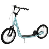 Scooter for children aged 5 and up. Large rubber tires. Adjustable handlebars. Brake and kickstand. Steel frame. Maximum load 100 kg. Blue.