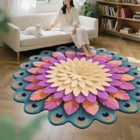 3D Vizualus Gėlėtas Apvalus Grindų Kilimėlis, Krištolinio Aksomo Spausdintas Kilimas, Namų Dekoracija Svetainės Neslystantis ir Lengvai Prižiūrimas Kilimas 40*40cm white