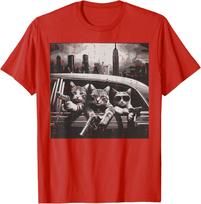 Gangster Cats Thug Mafia Guns City Graphic Tee Funny Meme Casual Short Sleeve TShirt 4XL black