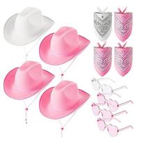 Kaubojės kostiumas 12 dalių rinkinys su bandana ir vakarietiška kaubojiška skrybėle bei akiniais nuo saulės moterims diskotekos vakarėliui 1 pink