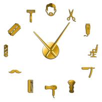 Beard Style Barber Shop Large Size Wall Clock Male Hairstyle Mustache Bearded Man Barber Tools Decorative DIY Giant Wall Watch (Black,27 Inch)