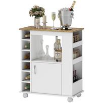 Virtuvės vežimėlis su spintelė ir reguliuojamomis lentynomis, pasukami ratukai ir stabdys, 75x39.5x88 cm, Baltas 75 x 39.5 x 88 cm