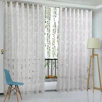 100CM Blackout Curtain Fashion Vine Leaf Pattern Embossed Tulle European Simple Elegant Romantic Durable for Living Room Decor W100xH250cm white