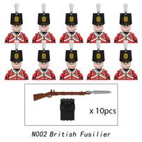 10 vnt. Napoleono karų karinių kareivių konstruktorių WW2 mini figūrėlės prancūzų britų fuzilieriai šautuvai ginklai žaislai vaikams black