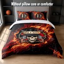 Guns N’ Roses Design Bed Bedding Set 1 Duvet Cover + 2 Pillowcases Soft Breathable Household Bed Linens 135cm*200cm gray