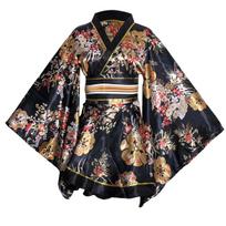 Japoniško kimono stiliaus yukata seksualūs apatiniai chalatas naktiniai miego drabužiai obi diržas kostiumas moteriškas kimono ponios raštas mini suknelė gray