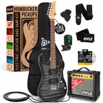 Elektrinė Stratocaster gitara Pyle, 6 stygų, dešiniarankė, su stiprintuvu