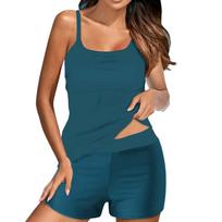 Women Swimsuit With Shorts  Flowy Two Piece Swimsuits  Bathing Swimwear Tank Top And Shorts S brown