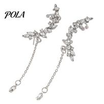 1 Pair Boho Rhinestone Leaf Ear Cuff Earrings, Sparkly Long Tassel Chain Dangle Earrings, Wedding Party Jewelry for Women 1 Pair gray