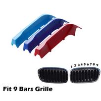 Priekinių grotelių lipdukai, grotelių dangtelio spaustukai, apdailos juostelės, tinkamos BMW 2 serijai F45 F46 2012-2017, 9 10 12 lamelių dekoratyvinės Grille Clip 9bars blue