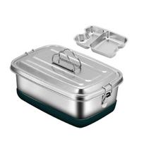 304 Stainless Steel Bento  Box With Compartments Sealed Spillproof Leak-proof Double Layer Lunch Box {double layer two grids) gray