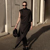 Autumn new women's clothing solid color temperament semi-turtleneck irregular beveled loose hip dress L balta