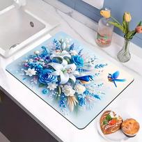 1Pcs Rubber Drying Mat With Lily Floral For Coffee Shop Restaurant Kitchen Carpet Tableware Durable Diatom Mud Table Mat Pet Mat 30*40cm gray