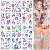 MAYCREATE® 12 Sheet Glitter Temporary Tattoo Stickers for Girls Mix Cartoon Mermaid Unicorn Tattoo Stickers Waterproof Face Makeup Stickers Tempora beige