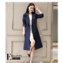 Windbreaker Female Trumpet Sleeves Over The Knee Loose Tie Coat Double-breasted Coat S brown