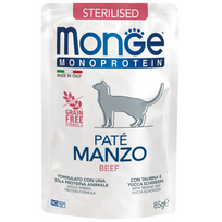 MONGE Monoprotein konservuotas pašaras su jautiena sterilizuotoms katėms, 85 g