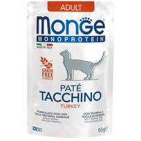 MONGE Monoprotein konservuotas pašaras su kalakutiena suaugusioms katėms, 85 g