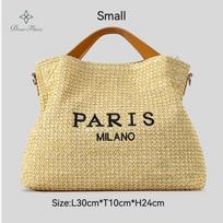 Women Fashion Letter Straw Shoulder Crossbody Bag Handwoven Pp Straw Handbag Casual Holiday Summer Beach Large Capacity Tote Bag beige
