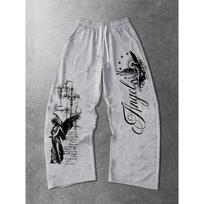 High Street Fashion Angel Letter Printed Wide Leg Pants Men's Retro Dark Style Loose Straight Leg Sports Pants L pilka