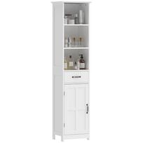 Bathroom column cabinet with 3 open compartments, drawer and adjustable shelf, 40 x 30 x 164 cm, white