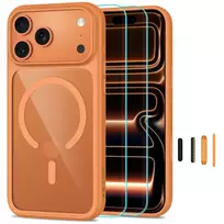 Tech-Protect MagOne CC MagSafe Case + Tempered Glass 2-Pack for iPhone 18 Pro Max / 17 Pro Max - Transparent Orange
