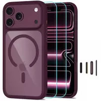 Tech-Protect MagOne CC MagSafe Case + Tempered Glass 2-Pack for iPhone 18 Pro / 17 Pro - Clear Burgundy