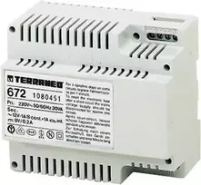 LEGRAND bticino 672 maitinimo blokas vaizdo durų telefonams, 230V AC į 8V DC / 12V AC, 1.2A, DIN bėgelis, baltas