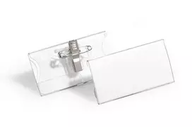 DURABLE Vardinių kortelių laikiklis 40x75 mm su kombinuotu segtuku, akrilas, permatomas, 25 vnt. pakuotė (812119)