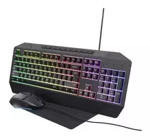 Trust GXT 791 laidinė žaidimų klaviatūra ir pelė - QWERTZ vokiška klaviatūra, vaivorykštės apšvietimas, 2400 DPI optinė pelė, juoda 25284