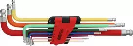 KS TOOLS 9 dalių itin ilgų rutulinių galvučių šešiabriaunių raktų rinkinys su dviguba rutuline galvute, 1,5-10 mm, chromo vanadžio plienas, matinis chromuotas, DIN ISO 2936, ERGOTORQUEplus 151.3222