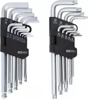 KS TOOLS 22 dalių šešiakampių ir TORX L formos raktų rinkinys su rutuliniu galu ir laikikliu