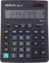 MAUL MXL 12 stalinis skaičiuotuvas su 12 skaitmenų LCD ekranu, mokesčių skaičiavimu, dvigubu maitinimu, juodas 7267090