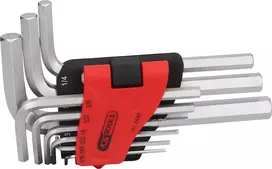 KS TOOLS 151.4540 Imperialinis šešiabriaunis raktų rinkinys, 9 dalių, 1/16 colio–3/8 colio, sulankstomas laikiklis, chromo vanadžio plienas, matinis chromuotas