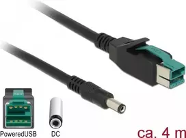 Delock Powered USB kabelis - USB PlusPower (12V) male į DC 2,1/5,5 mm male - 12V - 4 m - juodas