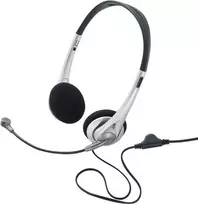 Renkforce RF-5045268 laidinis ant ausų uždedamas ausinių rinkinys su mikrofonu ant stiebelio ir laidiniu garso reguliatoriumi, juodas/sidabrinis