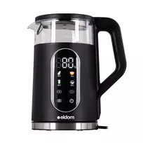 ELDOM C560 Nuvia belaidis virdulys su temperatūros valdymu, 1,7 L, 2200 W, LED ekranas, nerūdijantis plienas/juodas