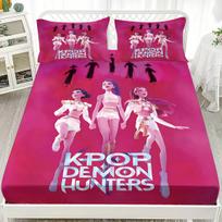 1PC KPOP Fitted Sheet Demon-Hunters Soft Polyester Bed Cover Fitted Sheet With Elastic Band Huntrix Home Decor No Pillowcase 99x190x25cm blue