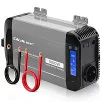 Qoltec grynosios sinusoidės inverteris 12V į 230V 500W/1000W su LCD, USB, USB-C, suderinamas su LiFePo4/GEL/AGM