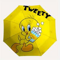 Looney Tunes Tweety Popcorn Automatic Open/Close Umbrella   Compact Travel Umbrella, 8 Rib Heavy Duty Construction, Ideal Gift, 179 yellow