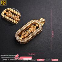 24k Gold-Plated Tibetan Nine-Eyed Dzi Bead Pendant Necklace with Zircon Inlay brown